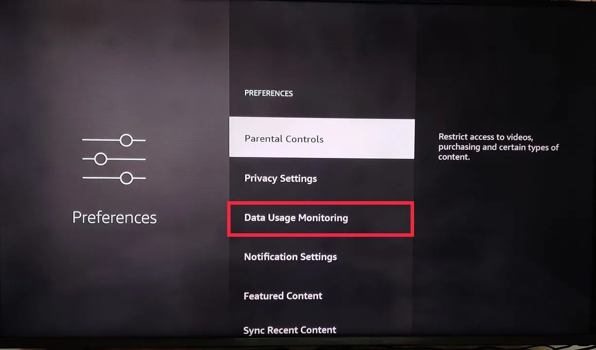 Image showing selection of Data Usage Monitoring option